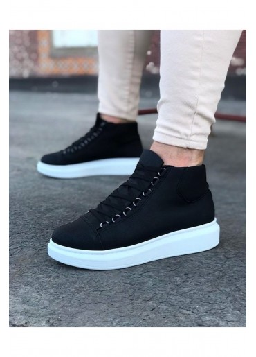  WG032 Siyah Bağcıklı Sneakers  Yarım Bilek Bot