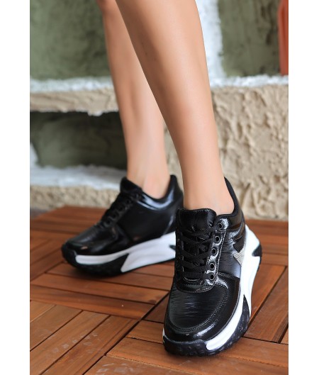 Siem Siyah Cilt Bağcıklı Spor Ayakkabı
