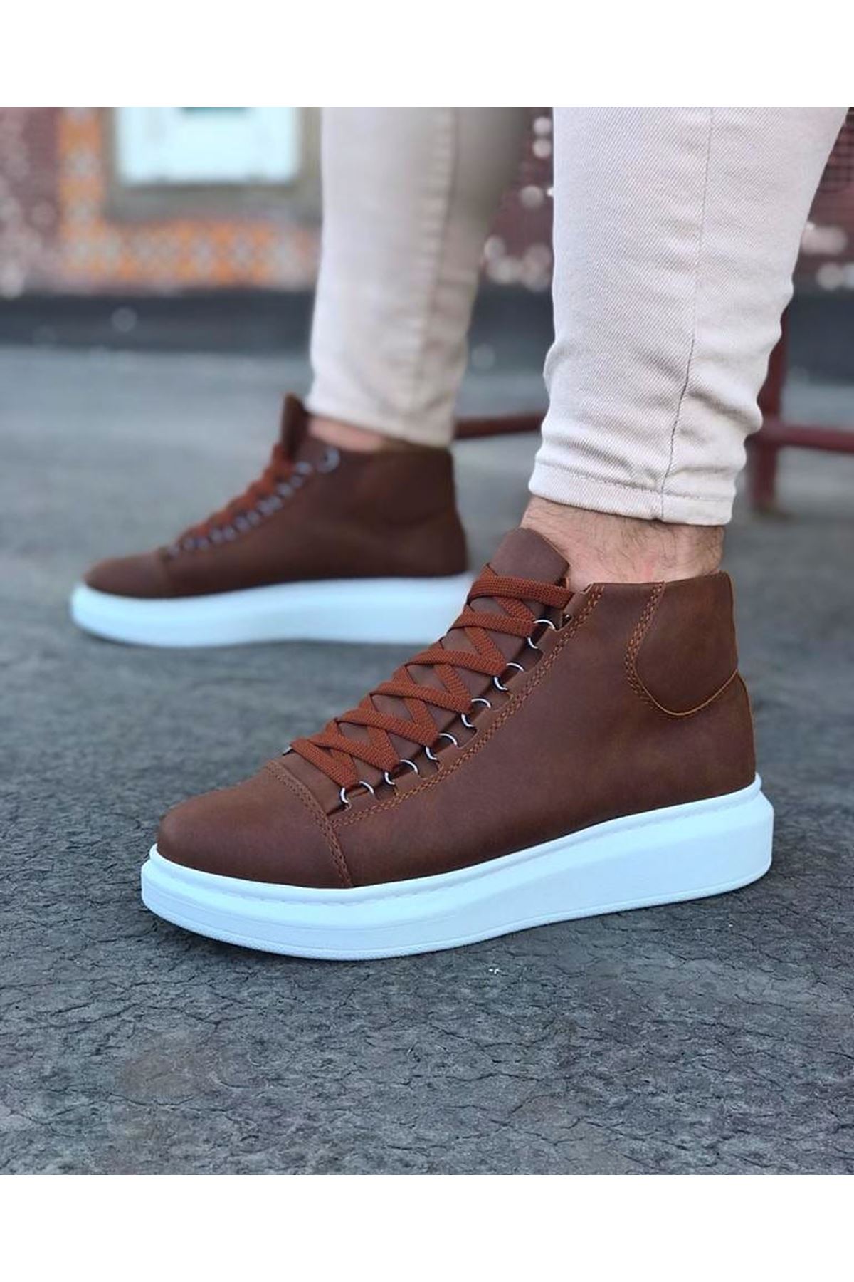 WG032 Taba Bağcıklı Sneakers Yarım Bilek Bot